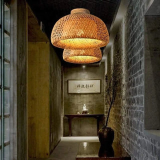 BAMBOO Natural Rattan Ceiling Lamp – Boho Contemporary Ceiling Light Fixture