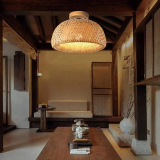 BAMBOO Boho Rattan Ceiling Fixture – Natural Contemporary Bamboo Lamp