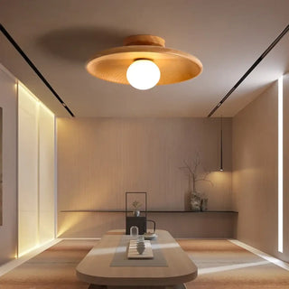 COGLO Minimalist Wood Globe Round Ceiling Light – Contemporary Natural Fixture