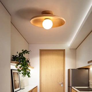 COGLO Minimalist Wood Globe Round Ceiling Light – Contemporary Natural Fixture