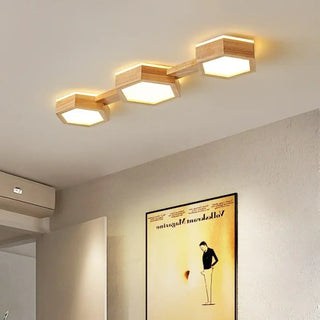 NONISA Natural Wood Ceiling Light – Geometric LED Design Room Setting