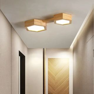 NONISA Organic Ceiling Light – Natural Wood Geometric Form Side View
