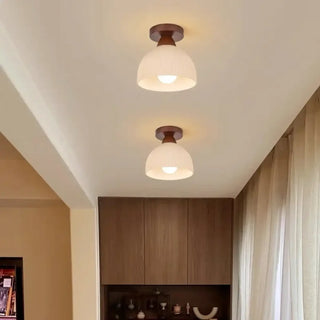 DEKIR Wood and Glass Natural Elegant Ceiling Light – Contemporary Designer Fixture