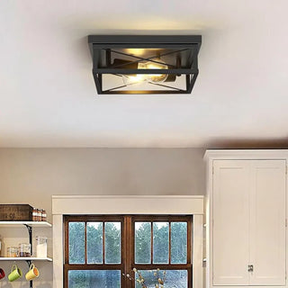 CAPARE Square Industrial Ceiling Light – Black Exposed Bulb Vintage Fixture