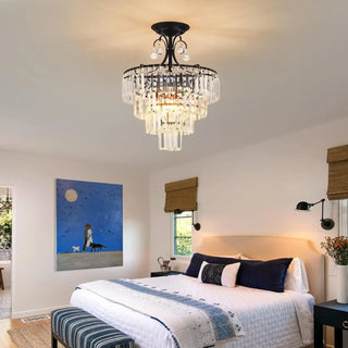 CRYSTBL Elegant Ceiling Light – Black Crystal Multi-Level Room Setting