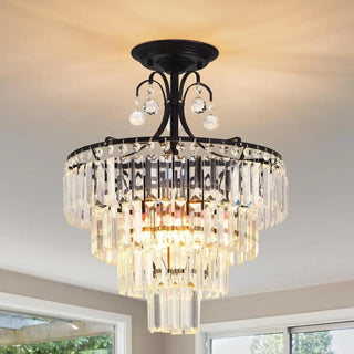 CRYSTBL Black Crystal Multi-Level Elegant Ceiling Light – Chic Statement Fixture