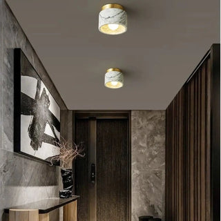 DARION Marble and Gilded Metal Cylinder Ceiling Light – Elegant Luxury Fixture