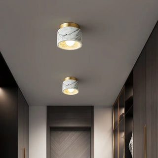 DARION Marble and Gilded Metal Cylinder Ceiling Light – Elegant Luxury Fixture