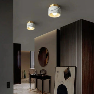 DARION Marble and Gilded Metal Cylinder Ceiling Light – Elegant Luxury Fixture
