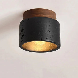 PILOGE Black Marble Ceiling Light – Cylindrical Form Luxury Detail