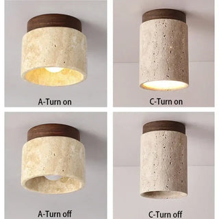 PIDRI Stone Ceiling Light – Luxury Wood Finish Overhead View