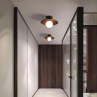 DARUSITO Walnut Wood and Iron LED Ceiling Light – Warm Living Room Fixture