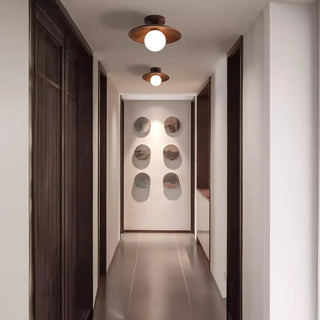 DARUSITO Walnut Wood and Iron LED Ceiling Light – Warm Living Room Fixture