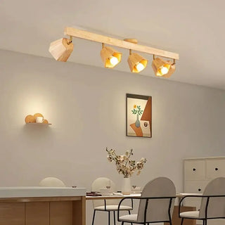 DOROTOUI Wood Adjustable LED Spots Ceiling Light – Modern Track Style Fixture
