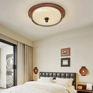 RONCAIS Soft Ceiling Light – Natural Wood Glass Diffused Light View