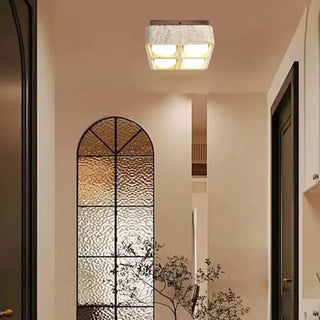 PANASE Raw Stone Wood Ceiling Light – Industrial Square Form Detail