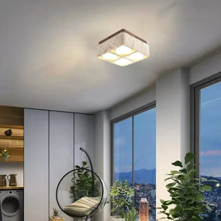PANASE Ceiling Light – Raw Stone Square Form Side Profile