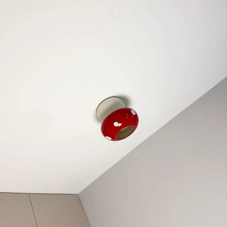 CHAMPY Red Mushroom Design Ceiling Light – Whimsical Wood Base Fixture