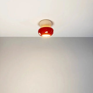 CHAMPY Red Mushroom Design Ceiling Light – Whimsical Wood Base Fixture