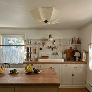LIANHA Elegant Cream Pleated Fabric Ceiling Light