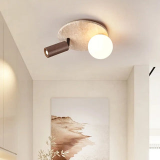 PAJAN Stone and Wood Ceiling Light – Natural Luxury Material Detail