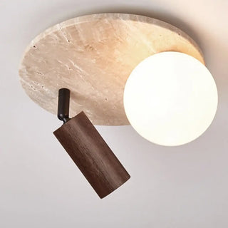 PAJAN Modern Ceiling Light – Elegant Stone and Wood Side View