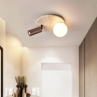 PAJAN Wood and Stone Ceiling Light – Refined Modern Natural Finish
