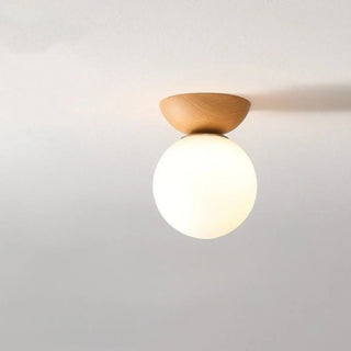 OAKO Pure Design Wood Base Glass Globe Ceiling Light – Natural Elegant Fixture