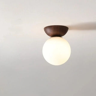 OAKO Wood and Glass Ceiling Light – Natural Base with Globe Shade Detail