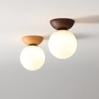 OAKO Elegant Ceiling Light – Pure Design Wood and Glass Globe Room Setting
