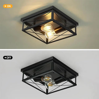 NORITE Industrial Ceiling Light – Black Square Metal Loft Setting