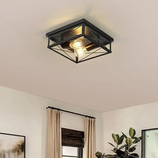 NORITE Loft Ceiling Light – Industrial Black Square Frame Overhead View