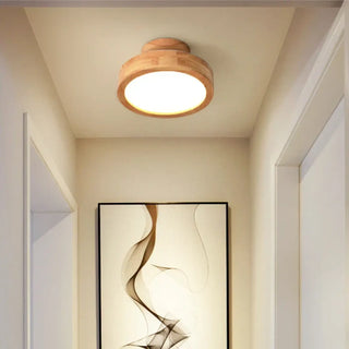 SOIZY Modern Ceiling Light – Organic Wood LED Flush Profile View