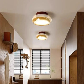 CORINE Retro Amber Glass Ceiling Light – Red Base Vintage Designer Fixture
