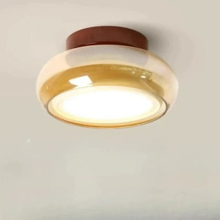CORINE Retro Amber Glass Ceiling Light – Red Base Vintage Designer Fixture