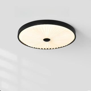 HIKARI Round Pleated Shade Wood Finish Ceiling Light