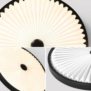 HIKARI Round Pleated Shade Wood Finish Ceiling Light
