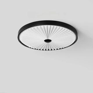 HIKARI Round Pleated Shade Wood Finish Ceiling Light