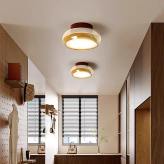 IRANIA Round Amber Glass Retro Ceiling Light
