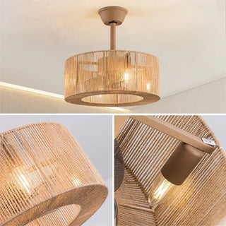 ROTIM Modern Ceiling Light – Cylindrical Rattan Braid Overhead View