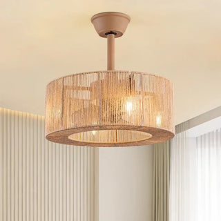 ROTIM Rattan Braid Cylindrical Ceiling Light – Natural Boho Modern Fixture