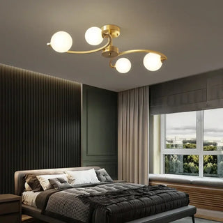FENAH Gold Curved Arms Opaline Globe Ceiling Light