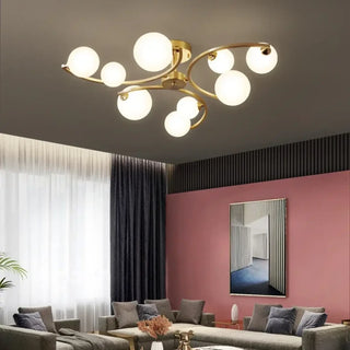 FENAH Gold Curved Arms Opaline Globe Ceiling Light