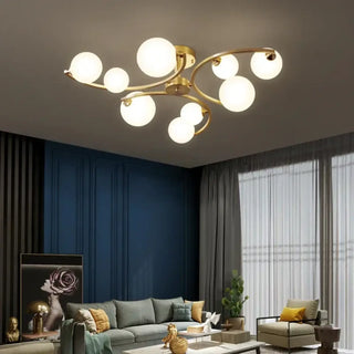 FENAH Gold Curved Arms Opaline Globe Ceiling Light