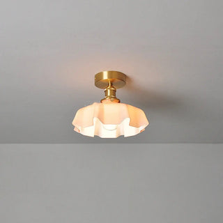 Vintage brass pendant light with wavy glass, retro hanging ceiling lamp for bedroom