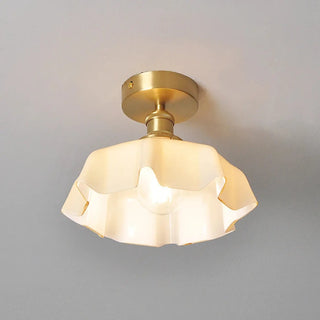 Wavy glass pendant lamp with aged brass, retro ceiling fixture for cozy bedroom
