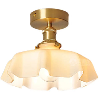 Vintage wavy glass and brass pendant light, retro hanging ceiling lamp for bedroom