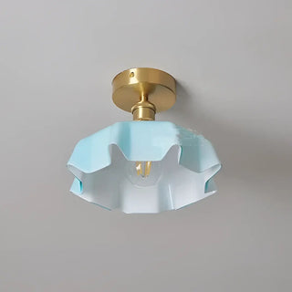 Retro brass pendant light with wavy glass shade, ceiling lamp for cozy bedroom