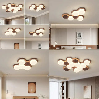 LINARI LED Geometric Wood Design Ceiling Light