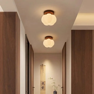 DIVIRO LED Flower Glass and Wood Ceiling Light – Contemporary Organic Fixture
